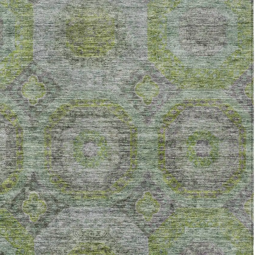 Olive Green And Gray Geometric Washable Indoor Outdoor Area Rug Photo 6