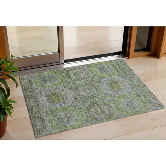 Olive Green And Gray Geometric Washable Indoor Outdoor Area Rug Photo 1