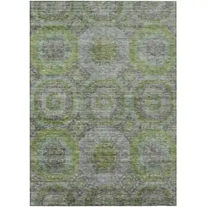 Photo of Olive Green And Gray Geometric Washable Indoor Outdoor Area Rug