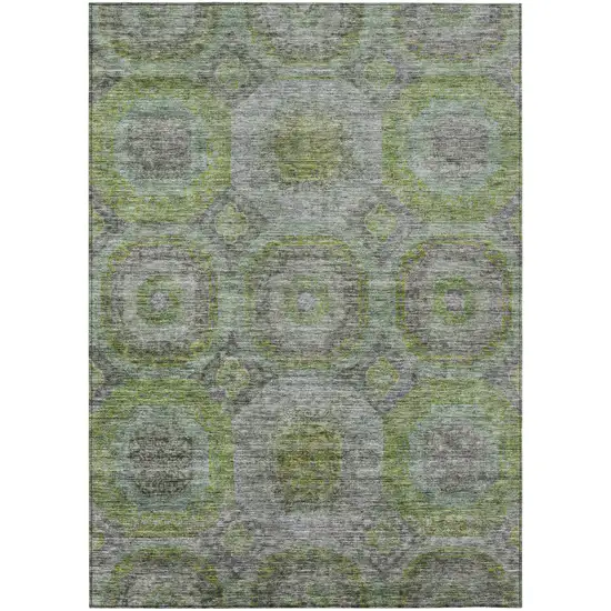 Olive Green And Gray Geometric Washable Indoor Outdoor Area Rug Photo 2
