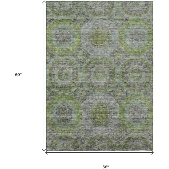 Olive Green And Gray Geometric Washable Indoor Outdoor Area Rug Photo 3