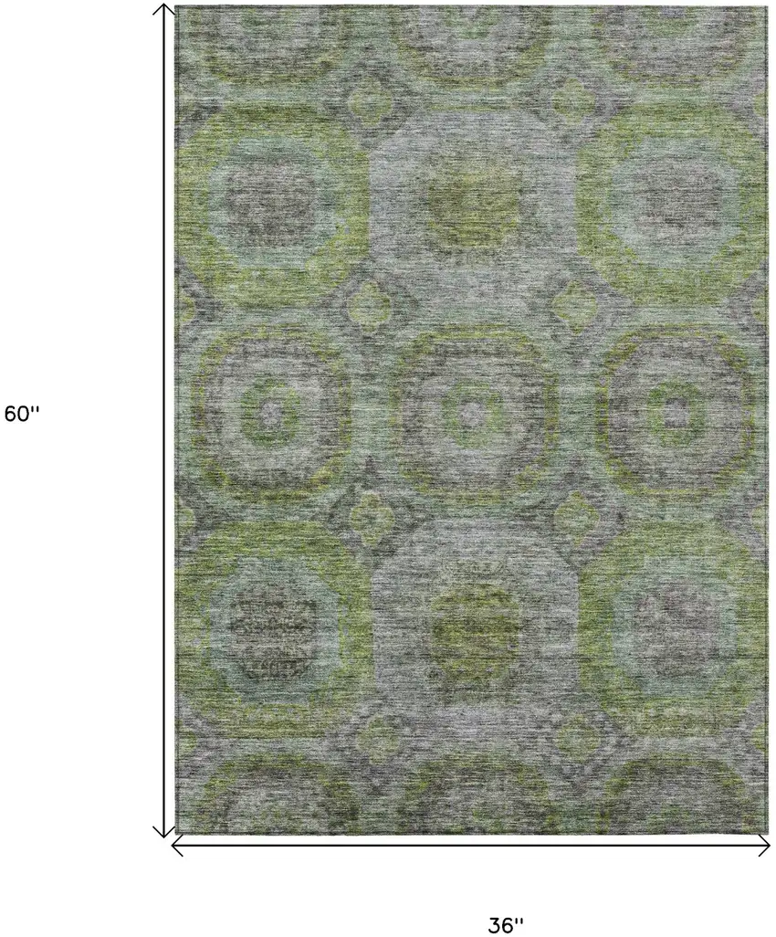Olive Green And Gray Geometric Washable Indoor Outdoor Area Rug Photo 3