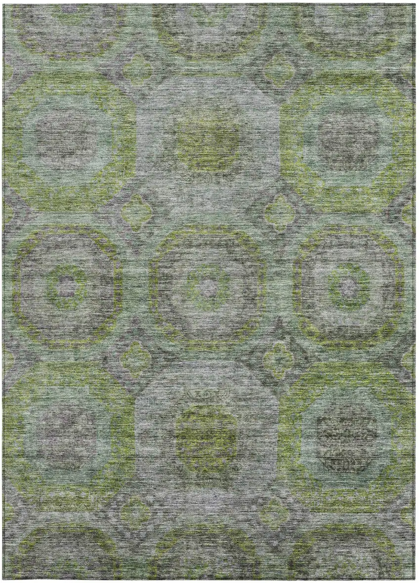 Olive Green And Gray Geometric Washable Indoor Outdoor Area Rug Photo 7