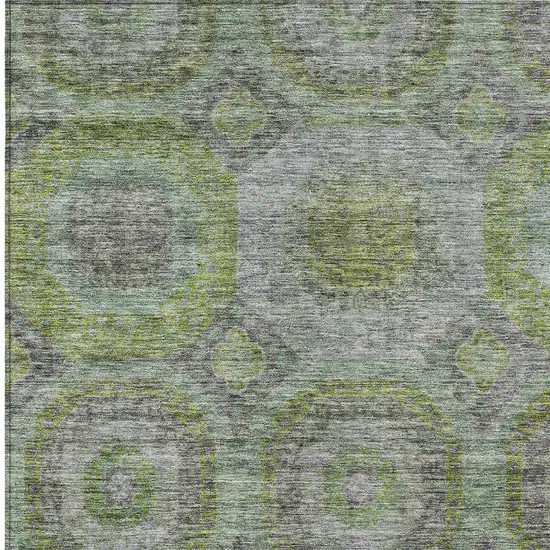 Olive Green And Gray Geometric Washable Indoor Outdoor Area Rug Photo 6