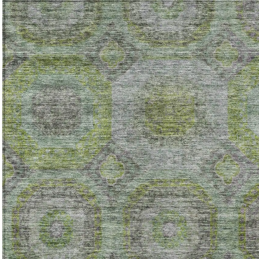 Olive Green And Gray Geometric Washable Indoor Outdoor Area Rug Photo 6