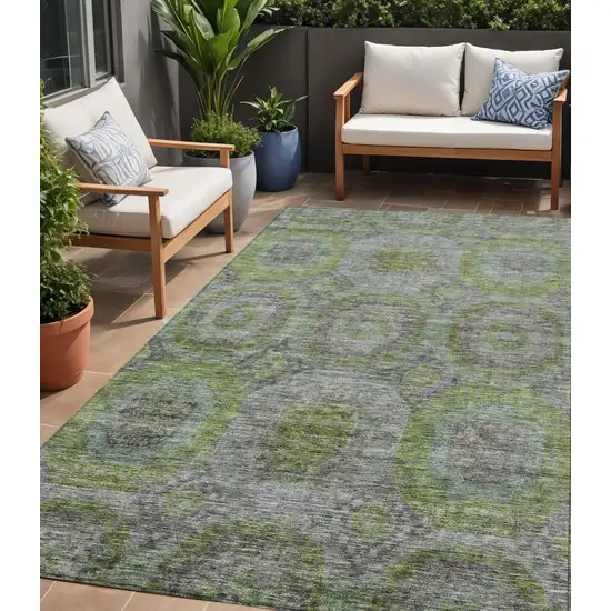 Olive Green And Gray Geometric Washable Indoor Outdoor Area Rug Photo 1