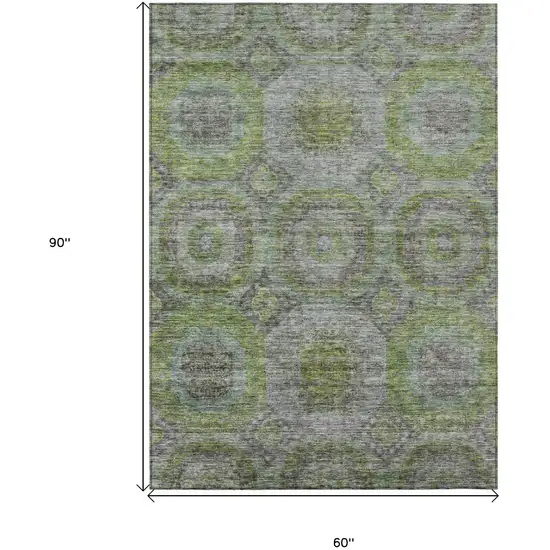 Olive Green And Gray Geometric Washable Indoor Outdoor Area Rug Photo 3