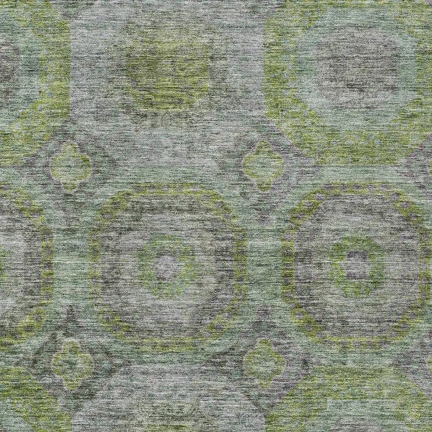 Olive Green And Gray Geometric Washable Indoor Outdoor Area Rug Photo 6