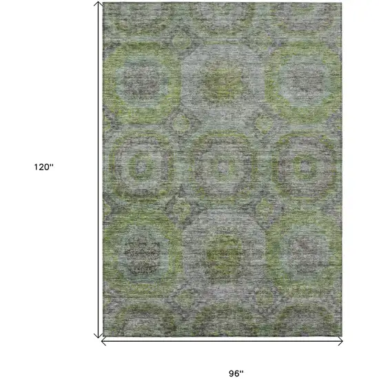 Olive Green And Gray Geometric Washable Indoor Outdoor Area Rug Photo 3