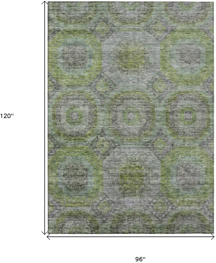 Olive Green And Gray Geometric Washable Indoor Outdoor Area Rug Photo 3