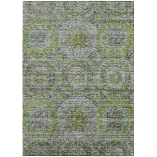 Olive Green And Gray Geometric Washable Indoor Outdoor Area Rug Photo 7