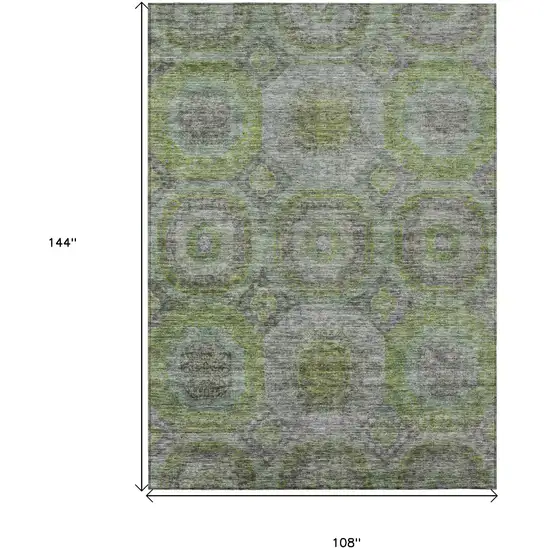 Olive Green And Gray Geometric Washable Indoor Outdoor Area Rug Photo 3