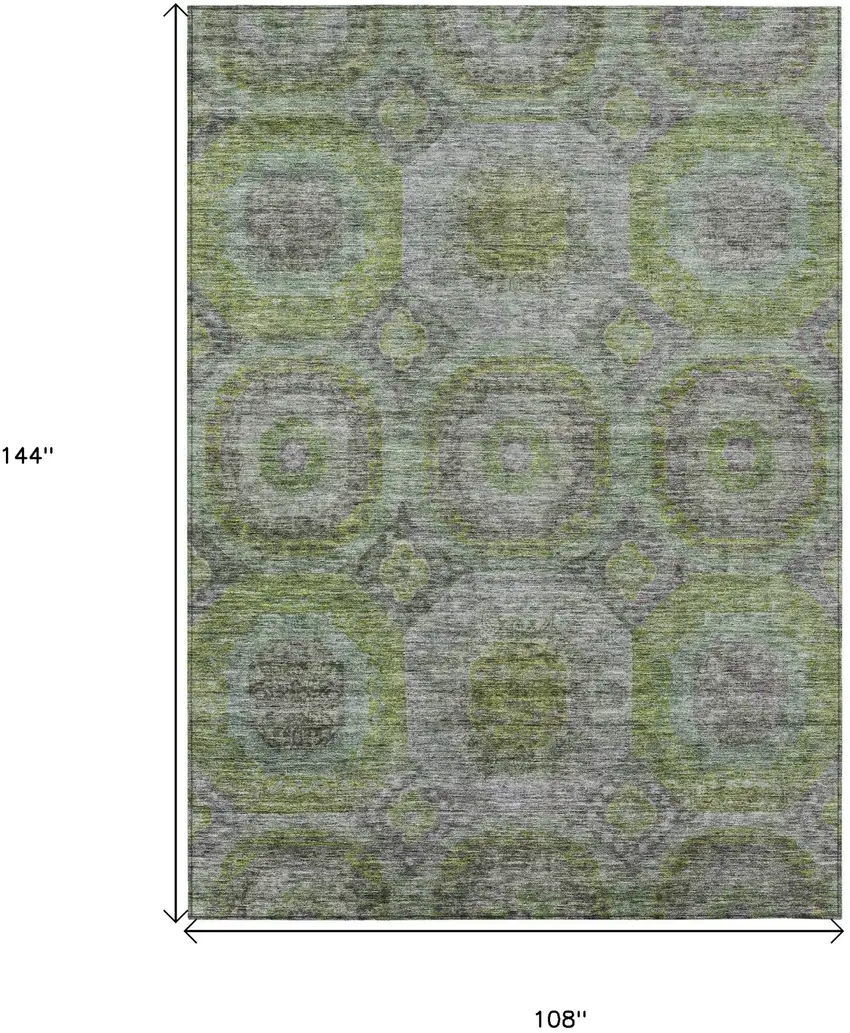 Olive Green And Gray Geometric Washable Indoor Outdoor Area Rug Photo 3