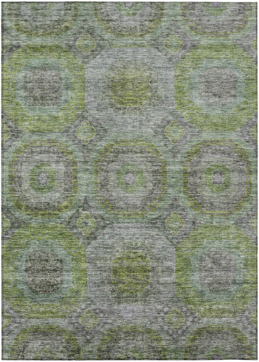 Olive Green And Gray Geometric Washable Indoor Outdoor Area Rug Photo 2