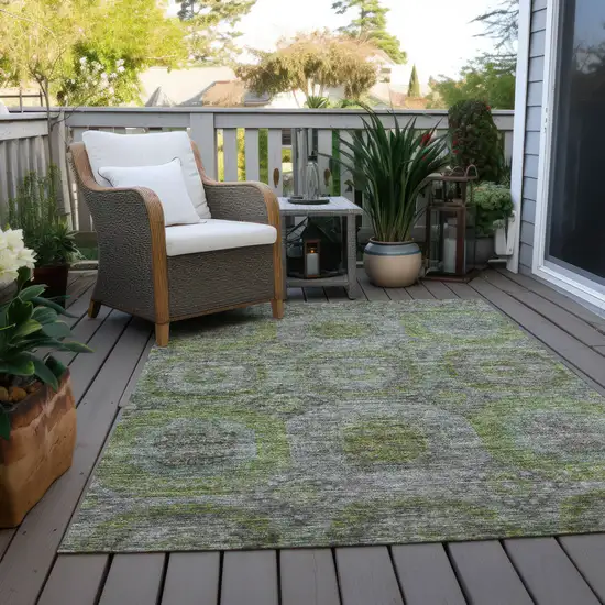 Olive Green And Gray Geometric Washable Indoor Outdoor Area Rug Photo 8