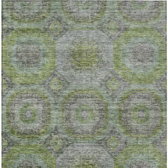 Olive Green And Gray Geometric Washable Indoor Outdoor Area Rug Photo 6