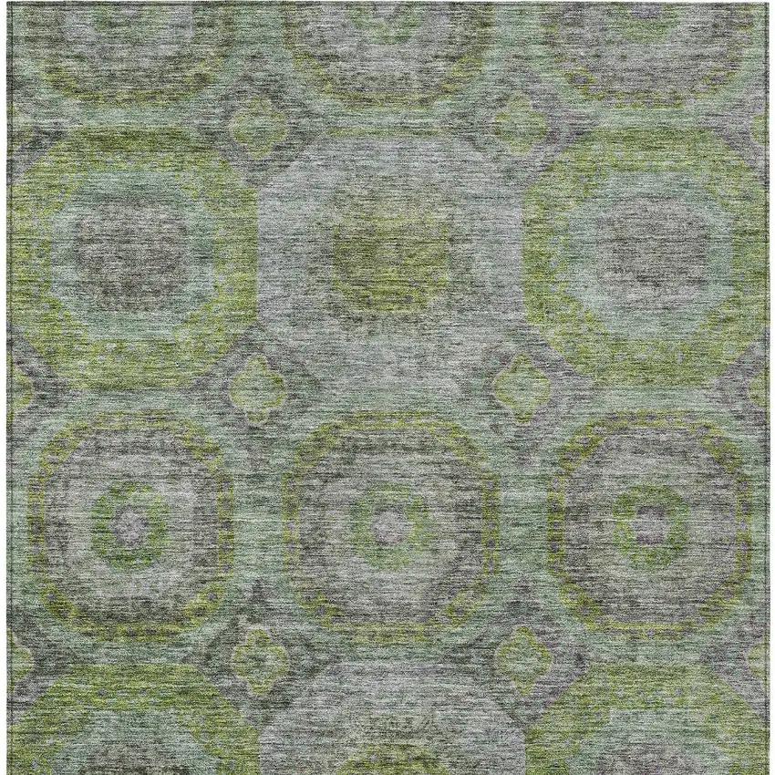 Olive Green And Gray Geometric Washable Indoor Outdoor Area Rug Photo 6
