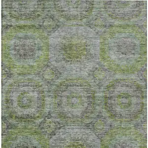 Photo of Olive Green And Gray Geometric Washable Indoor Outdoor Area Rug