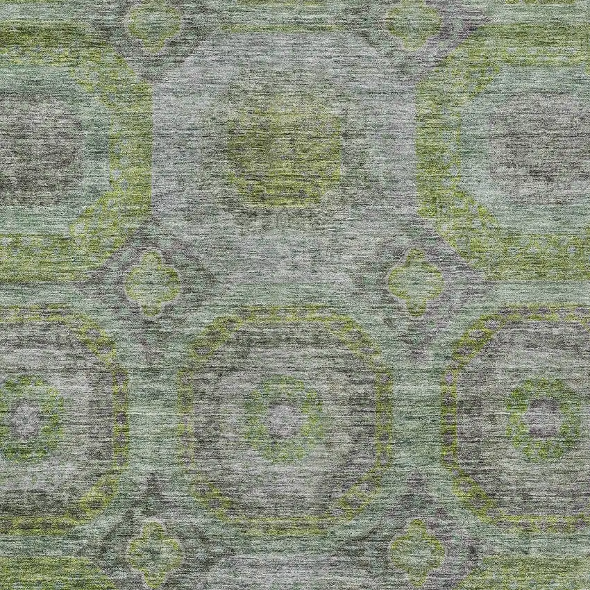 Olive Green And Gray Geometric Washable Indoor Outdoor Area Rug Photo 6
