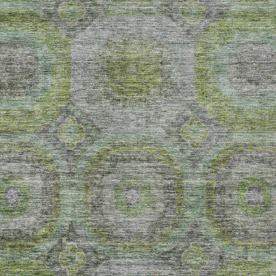 Olive Green And Gray Geometric Washable Indoor Outdoor Area Rug Photo 6