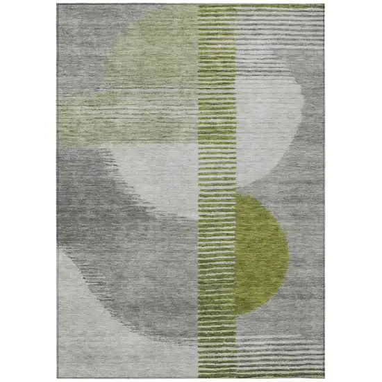 Olive Green And Gray Geometric Washable Indoor Outdoor Area Rug Photo 1