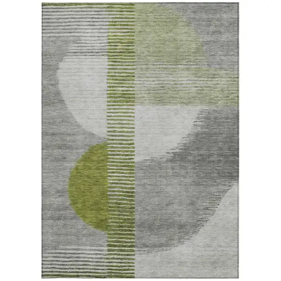 Olive Green And Gray Geometric Washable Indoor Outdoor Area Rug Photo 3