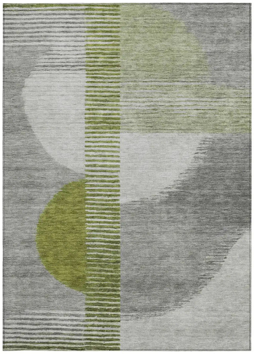 Olive Green And Gray Geometric Washable Indoor Outdoor Area Rug Photo 3