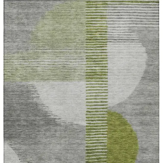 Olive Green And Gray Geometric Washable Indoor Outdoor Area Rug Photo 6