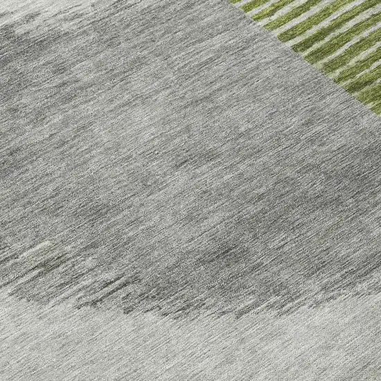 Olive Green And Gray Geometric Washable Indoor Outdoor Area Rug Photo 8