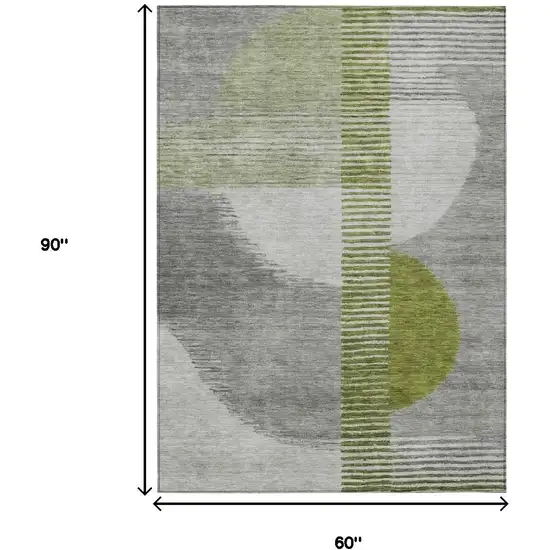 Olive Green And Gray Geometric Washable Indoor Outdoor Area Rug Photo 9