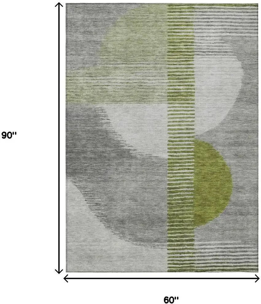 Olive Green And Gray Geometric Washable Indoor Outdoor Area Rug Photo 9