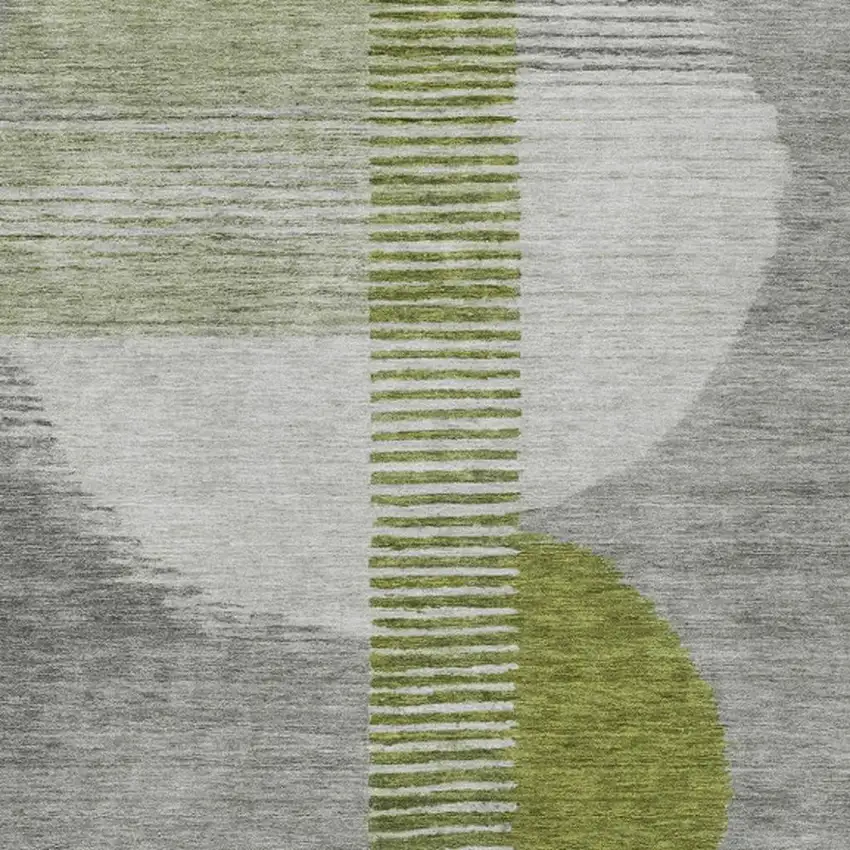 Olive Green And Gray Geometric Washable Indoor Outdoor Area Rug Photo 4