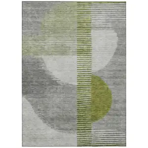Photo of Olive Green And Gray Geometric Washable Indoor Outdoor Area Rug