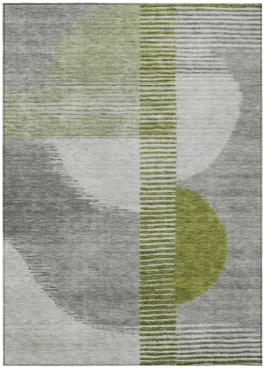 Olive Green And Gray Geometric Washable Indoor Outdoor Area Rug Photo 1