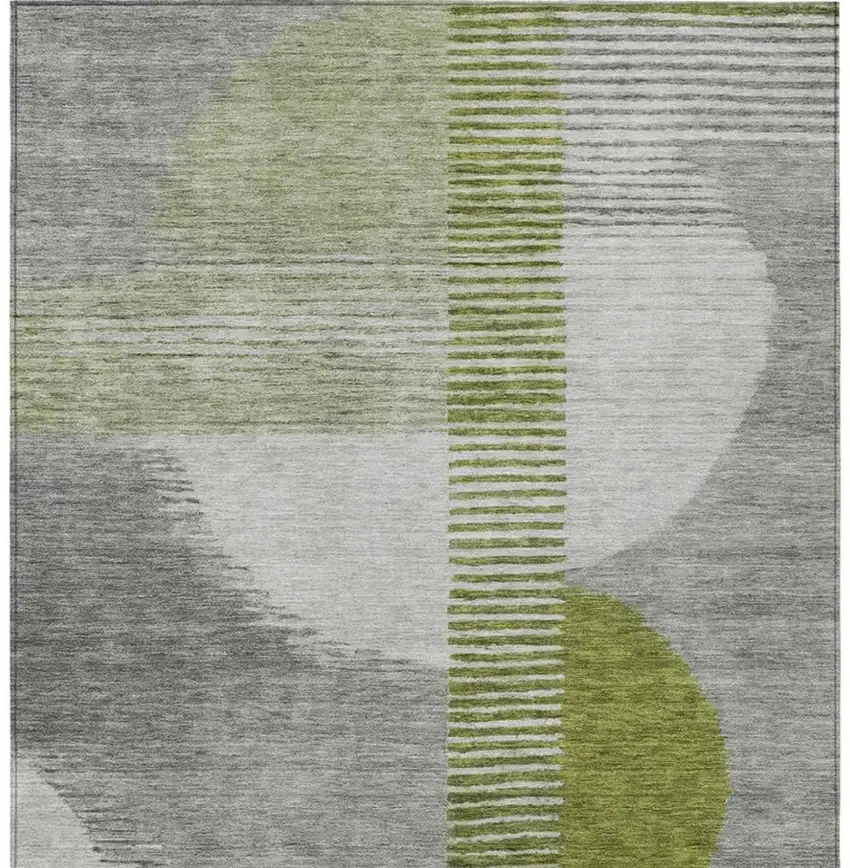 Olive Green And Gray Geometric Washable Indoor Outdoor Area Rug Photo 4