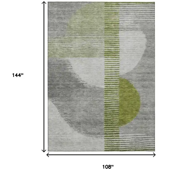 Olive Green And Gray Geometric Washable Indoor Outdoor Area Rug Photo 9