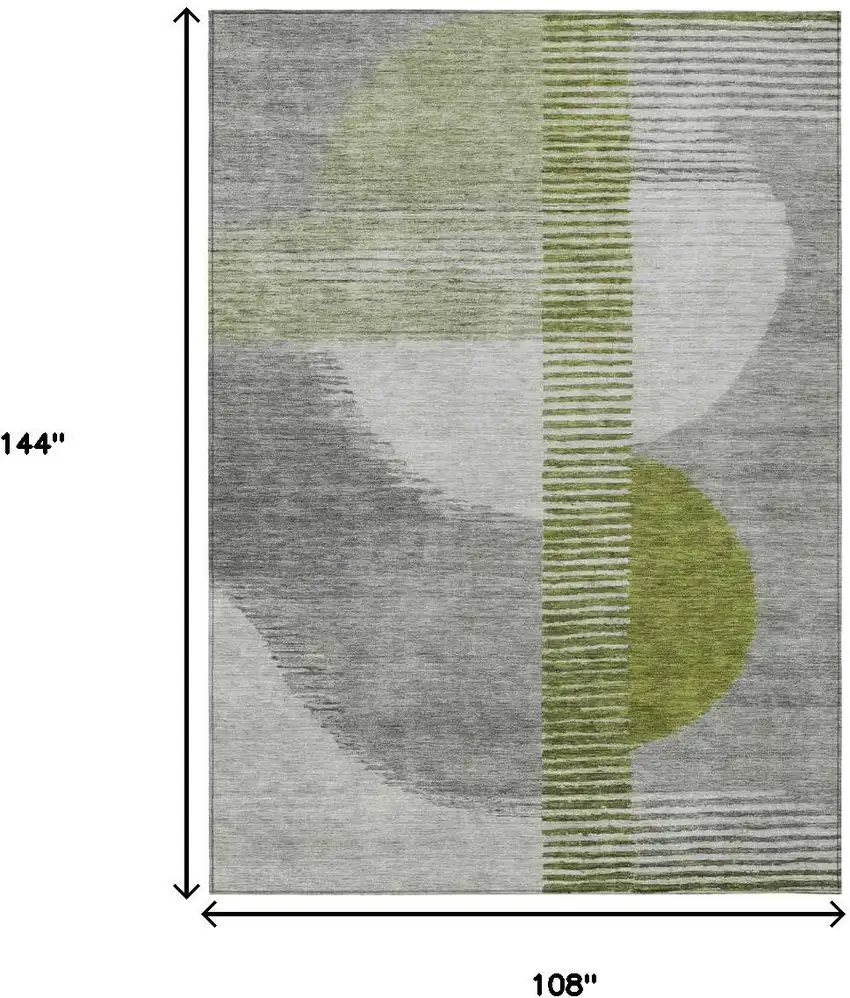 Olive Green And Gray Geometric Washable Indoor Outdoor Area Rug Photo 9