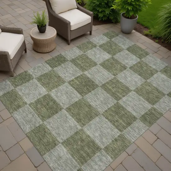 Olive Green And Gray Geometric Washable Indoor Outdoor Area Rug Photo 6