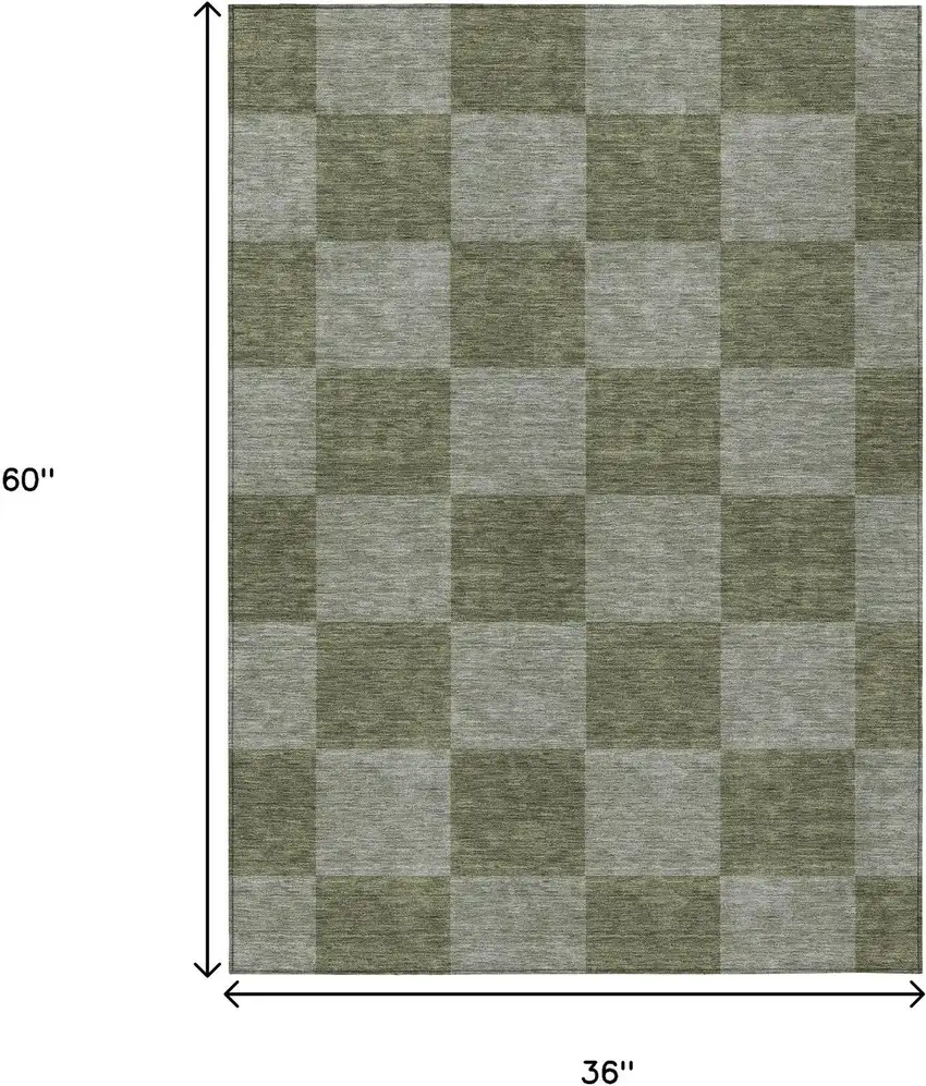 Olive Green And Gray Geometric Washable Indoor Outdoor Area Rug Photo 3