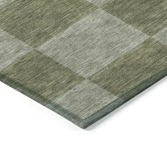 Olive Green And Gray Geometric Washable Indoor Outdoor Area Rug Photo 6