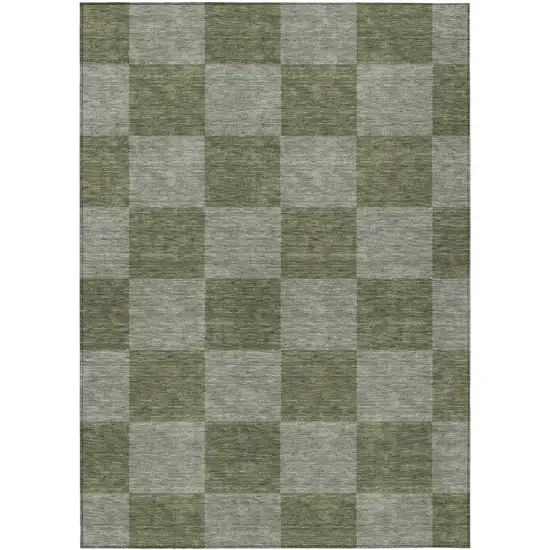 Olive Green And Gray Geometric Washable Indoor Outdoor Area Rug Photo 2