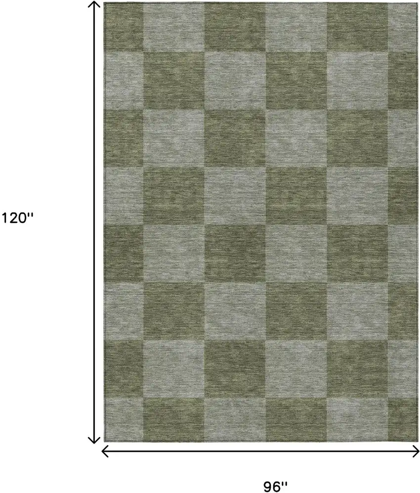 Olive Green And Gray Geometric Washable Indoor Outdoor Area Rug Photo 3