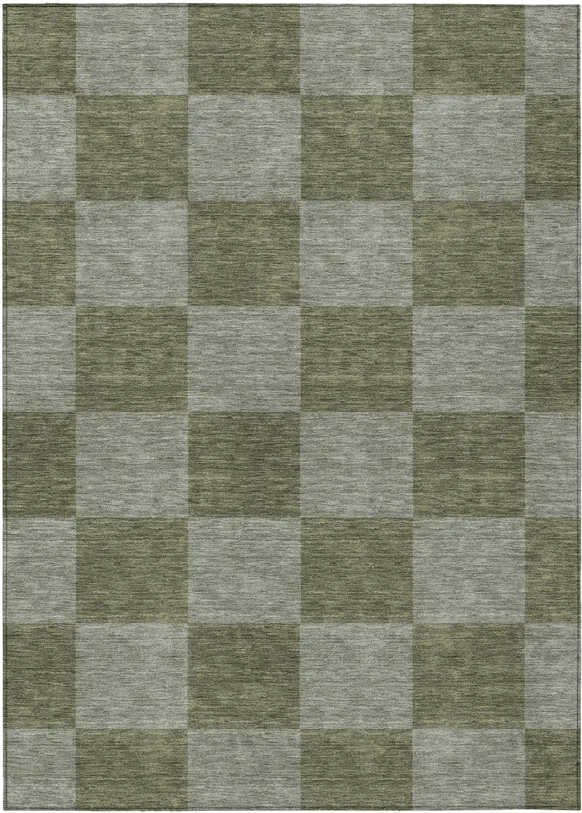 Olive Green And Gray Geometric Washable Indoor Outdoor Area Rug Photo 2