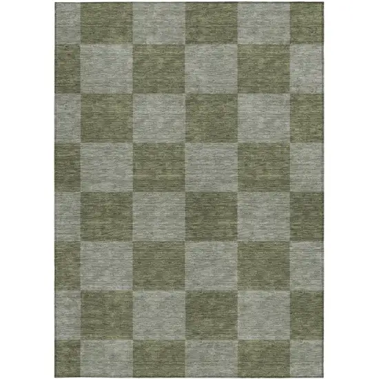 Olive Green And Gray Geometric Washable Indoor Outdoor Area Rug Photo 4