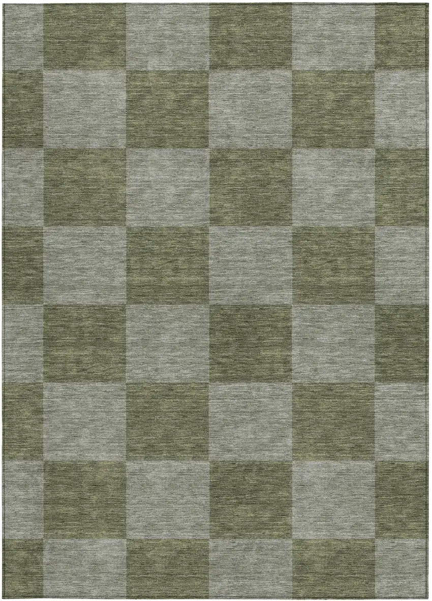 Olive Green And Gray Geometric Washable Indoor Outdoor Area Rug Photo 4