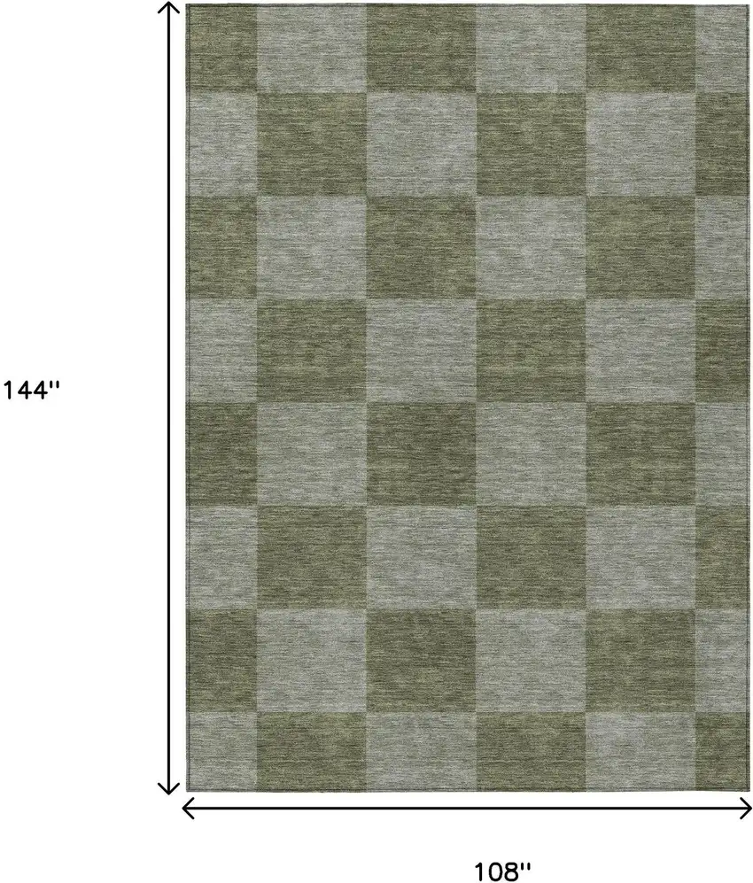 Olive Green And Gray Geometric Washable Indoor Outdoor Area Rug Photo 3