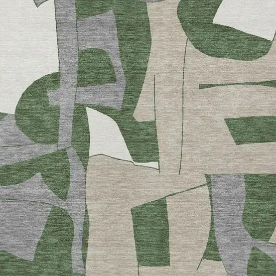 Olive Green And Gray Geometric Washable Indoor Outdoor Area Rug Photo 2