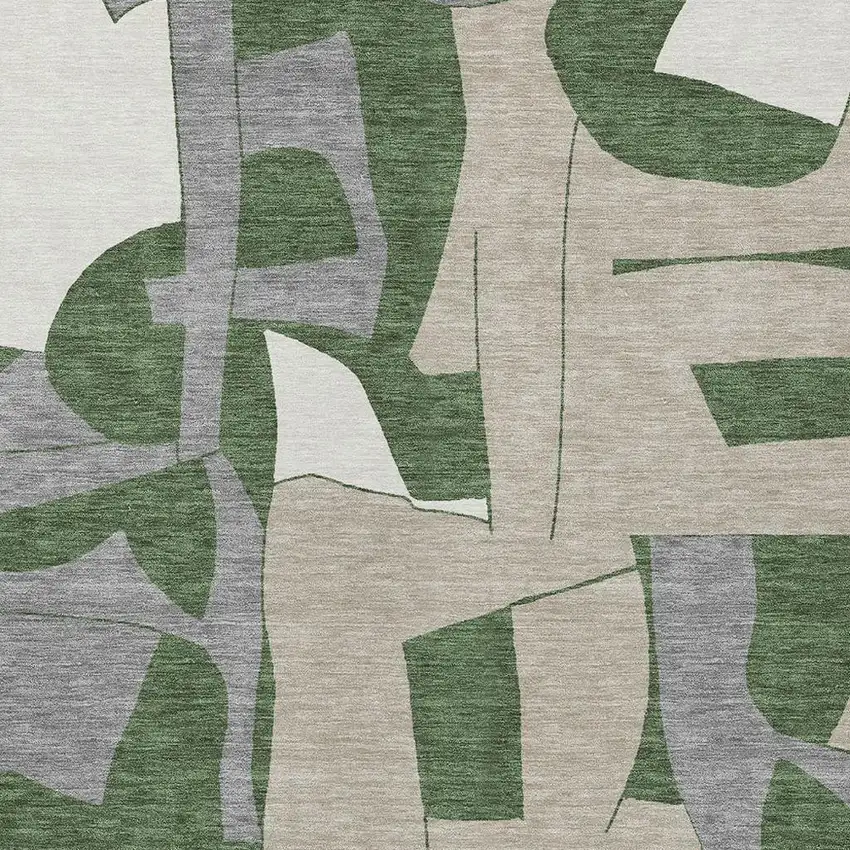 Olive Green And Gray Geometric Washable Indoor Outdoor Area Rug Photo 2