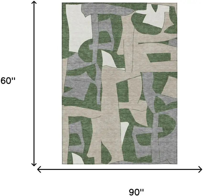 Olive Green And Gray Geometric Washable Indoor Outdoor Area Rug Photo 6