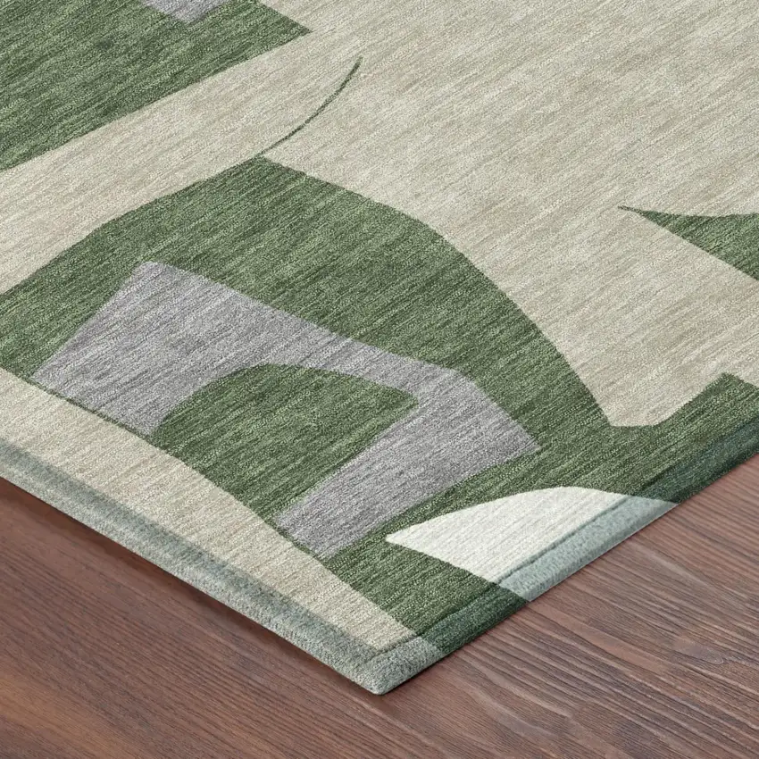 Olive Green And Gray Geometric Washable Indoor Outdoor Area Rug Photo 4